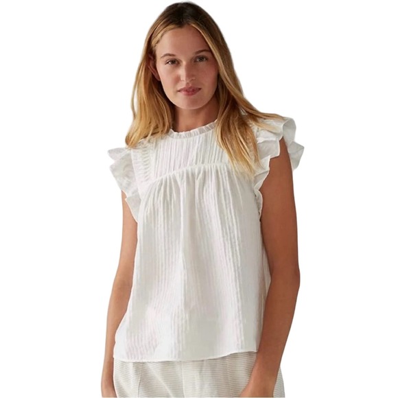 Club Monaco Top Women Size Small Ruffle Sleeve White Summer NWT * - Picture 1 of 8